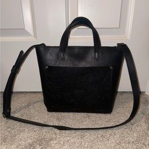 PLG Portland Leather Goods AP Mini Black Leather Crossbody Tote with Zipper